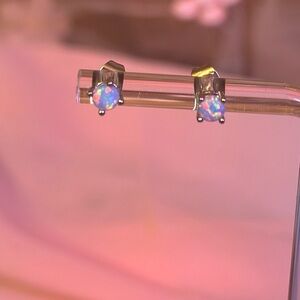 Opal 4mm Earrings Platinum layered on Sterling Silver